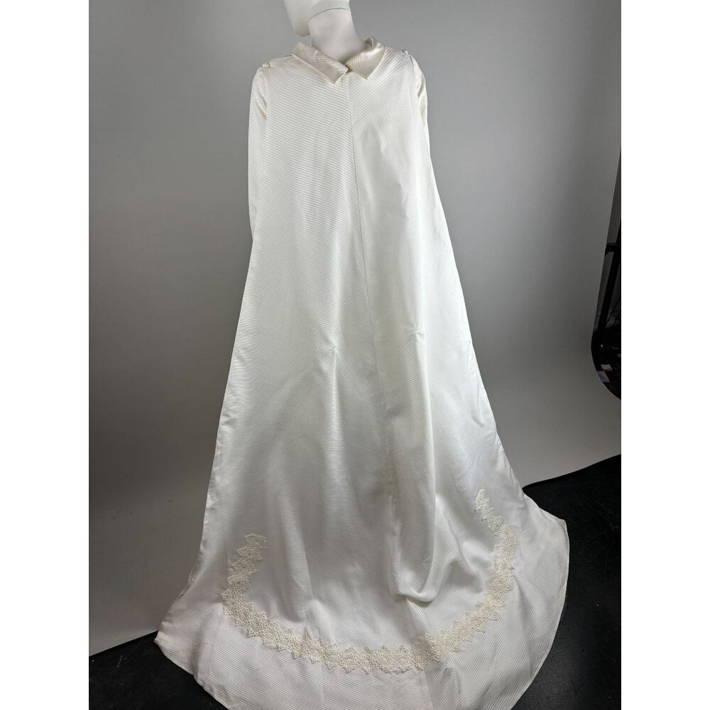 Vintage 1960s Wedding Gown Off White High Neck Renaissance Cape Train Mod Small - Picture 10 of 11